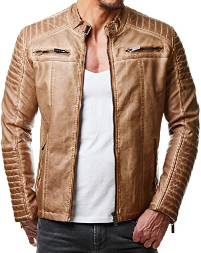 Redbridge - Chaqueta de entretiempo para hombre, piel auténtica, piel sintética, algodón, con zonas acolchadas Piel sintética Camel. M