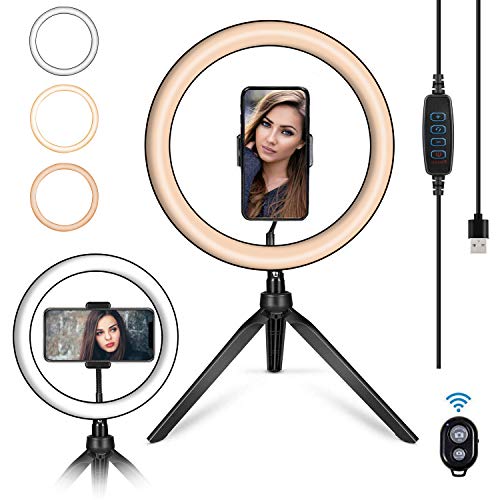 ROOGELD 10.2" Anillo de Luz LED,Fotografia con Altura Ajustable Trípode,3 Modos de Luz y 7 Niveles de Brillo,Lampara Anillo Led con Trípode Control Remoto para Movil y Camara,Youtube,Selfie,Video