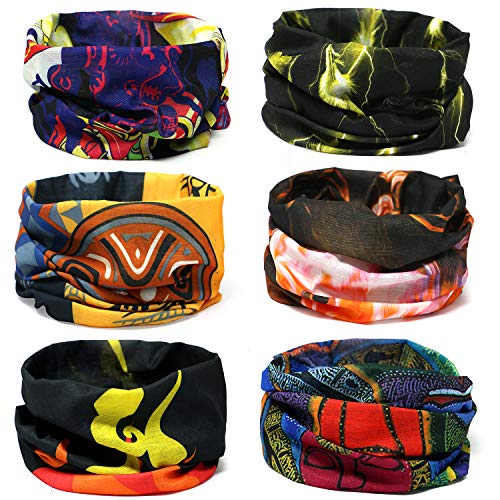 Tacobear 6 Piezas Braga Cuello Pañuelos Deporte Multiuso Bandana Bufandas Bragas de Cabeza Turbante Multifunción Pañuelos para Moto Ciclismo Yoga Aire Libre Playa Color Aleatorio