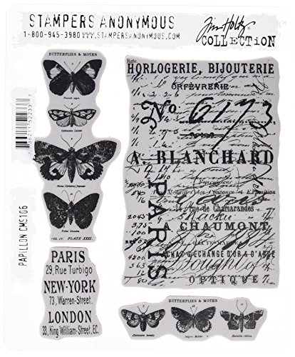 Tim Holtz Stampers Anonymous CMS106 - Colección de estampas Autoadhesivas, diseño de Mariposas