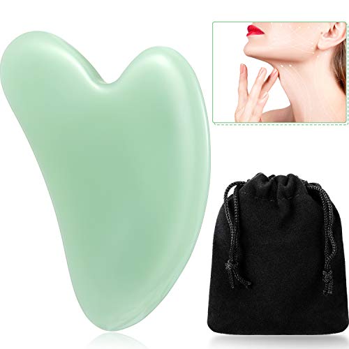 Tablero de Gua Sha de Piedra Jade Masajeador de Desguace Facial de Cuarzo Raspador de Piedra Natural Herramienta de Masaje del Cuidado de Piel Usar con Suero de Aceite y Mascarilla de Ojos, Verde