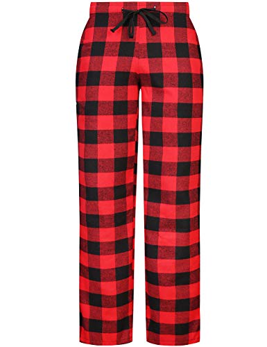 DOKKIA - Pantalones de pijama de franela para mujer Rojo Negro Buffalo L