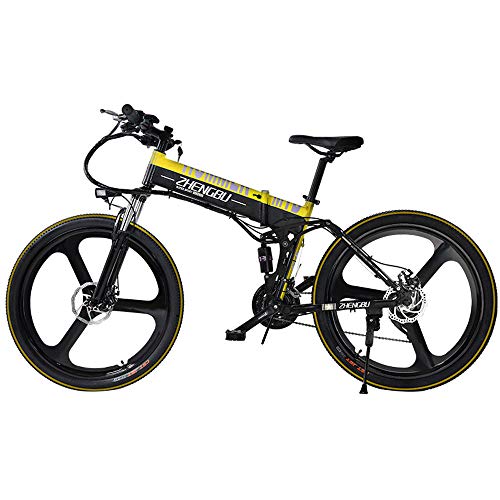 Plegables Bicicleta Montaña Electrica e Bike Moto Adulto Hombre Frenos Disco Hidráulicos 400W 26 Pulgadas Neumático 27 Velocidad,Black+Yellow,26''Aluminum Wheel