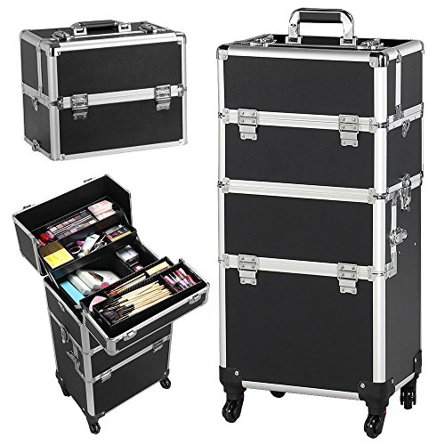 Yaheetech 3 en 1 Maleta de Maquillaje Estuche Cosmetico Maletín Maquillaje Profesional Trolley Beauty Case Negro