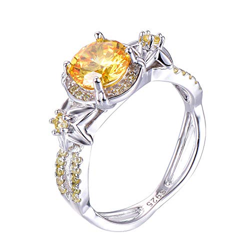 ZUXIANWANG Anillo De Plata Mujer Ajustable,Vintage S925 Originales Hechas A Mano En Plata Esterlina Cruz Delicado Mosaico Amarillo Redondo Zircon Opal Señoras Anillo Regalo Joyas