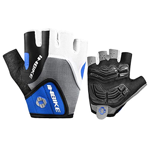 INBIKE Guantes Ciclismo, Guantes de Gel Dedo Medio Verano para MTB Bicicleta Hombre(Azul,L)