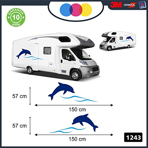 mural stickers Kit de 2 Adhesivos de Pared con diseño de Delfines y Ondas, Color Azul y Celeste, para decoración de caravanas y Furgonetas, cód. 1243