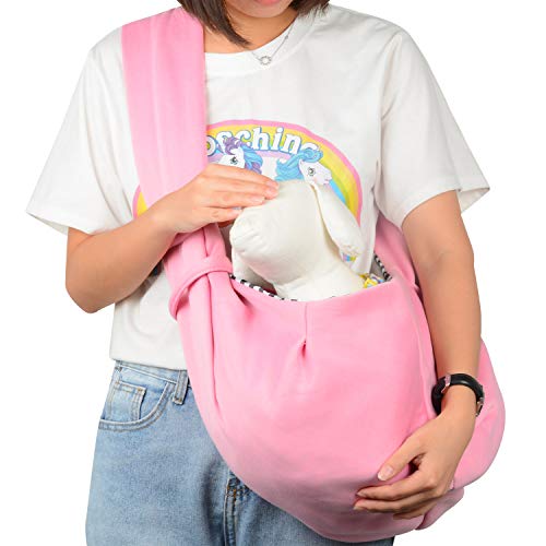 PETLOFT Bolso Bandolera Transportín, Reversible Bolso Porta Mascotas Sling, No Ajustable Bolsa de Hombro Cruzada para Perro con Gancho de Collar para Perros/Gatos/Conejos de hasta 11 Libras-Rosado