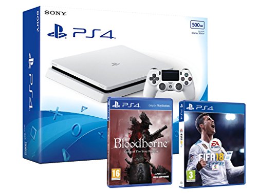 PS4 Slim 500Gb Blanca Playstation 4 Consola - Pack 2 Juegos - FIFA 18 + Bloodborne GOTY