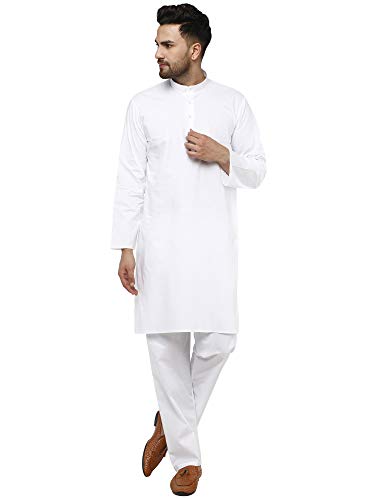 SKAVIJ Túnica Hombre Algodón Kurta Pijama Indio Informal Yoga Vestido (Blanco, XL)