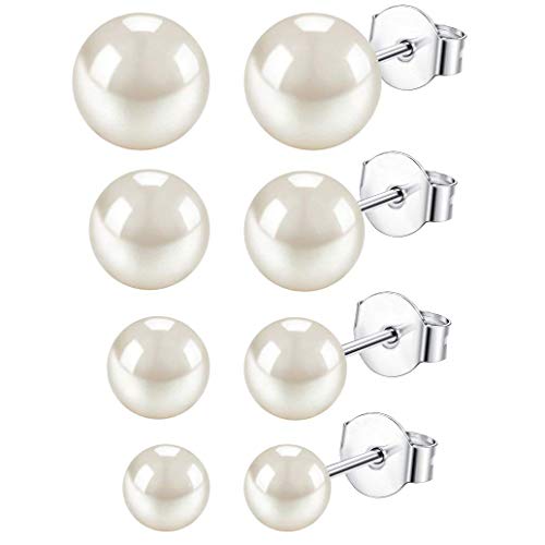 Finrezio 4 Pares De Pendiente De Plata De Ley Para Las Mujeres Perlas De Agua Dulce Piercing Hipoalergénico 4-7MM