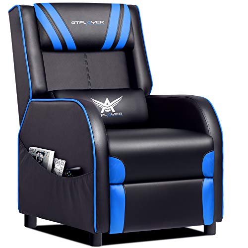 GTPLAYER Gaming sillón Silla Individual Sala de Estar sofá reclinable Asiento reclinable de Cuero PU Asiento de Cine en casa Respaldo Giratorio Silla giratoria Ajustable Blue