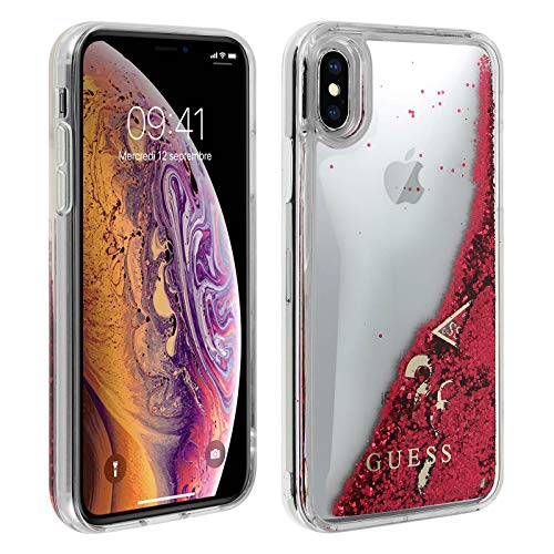 Guess - Carcasa rígida para iPhone X/XS, diseño de Purpurina, Color Rosa