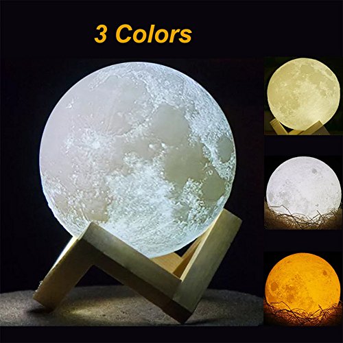 Impresión 3d lampara luna - 15cm recargable patrón de superficie lunar lampara luna llena con la carga del USB y 3 colores que cambian,lampara forma luna para los