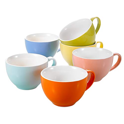 Panbado Juego de Tazas de Porcelana de 6 Piezas Tazas de Cerámica de 6 Colores Tazas de Café/Té para Desayuno, Fiesta, Oficina, 375 ml (14,5 * 11,3 * 7,5 cm), Regalo para Cumpleaños, Festival