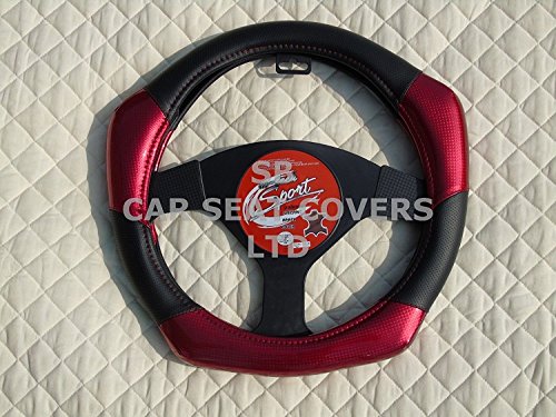 R – adecuado para Mitsubishi Space Wagon de coche, Funda para volante, de fibra de carbono Look R1 rojo