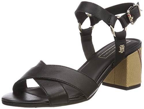 Tommy Hilfiger Elevated Leather Heeled Sandal, Sandalias con Plataforma para Mujer, Negro (Black 990), 39 EU