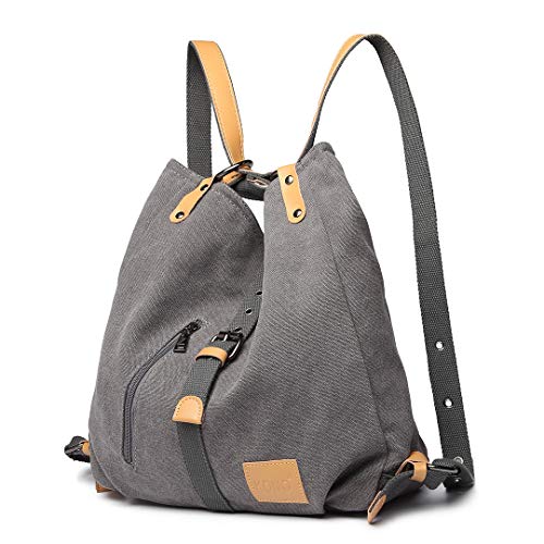 Kono Mochila de bandolera, bolsos de lona versátiles y multifuncionales para las mujeres niñas, elegantes bolsos cruzados, mochila duradera para viajes de gran capacidad para portátiles (Gris)