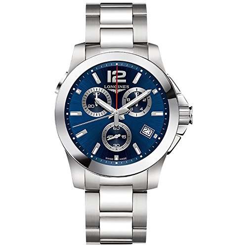 Longines Conquest - L3.702.4.96.6 - Reloj cronógrafo de cuarzo con esfera azul para hombre