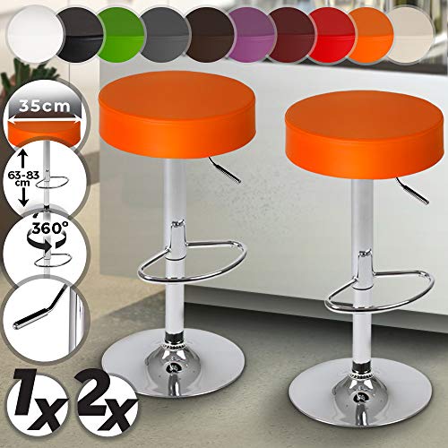 MIADOMODO Taburete de Bar - Diseño Clásico, con Reposapies, Giratorio y Regulable en Altura, Color y Juego a Elegir - Sedia, Silla, Taburete, Comedor, Mueble de Bar (Naranja, Juego de 2)