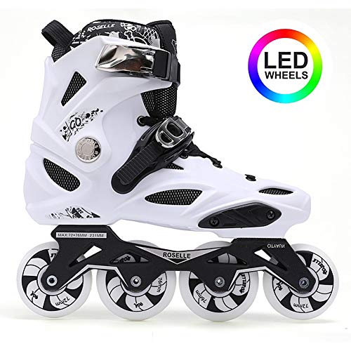 Patines En Linea para NiñOs Y NiñAs, Rodillos Profesionales para Adultos con 8 Flashing Rollers, AnticolisióN, Resistente Al Desgaste, Transpirable FáCiles De Ponerwhite-40