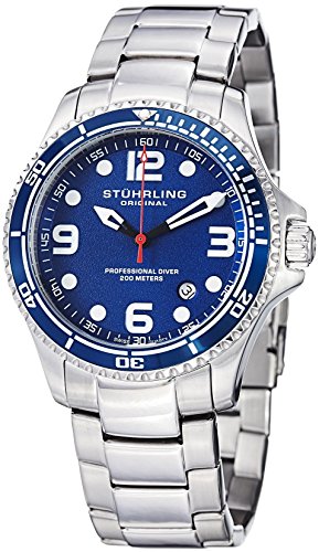 Stuhrling Blue cara relojes de buceo para hombres Cuarzo suizo 200 metros Resistente al agua sólido pulsera de acero inoxidable tornillo abajo corona diseñadores elegante vestido deportivo reloj