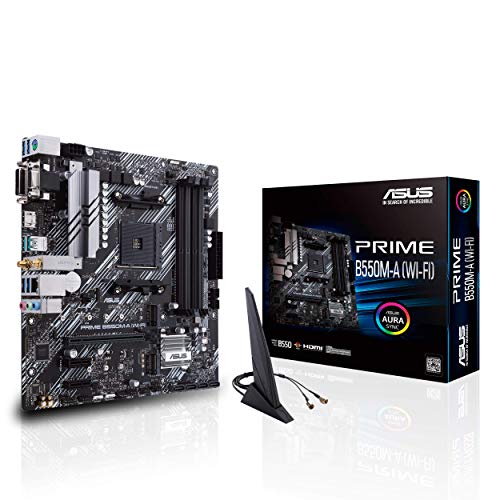 ASUS Prime B550M-A (Wi-Fi) - Placa Base mATX AMD AM4 con disipación VRM Mos, Dual M.2, PCIe 4.0, 1 GB LAN, Intel Wi-Fi 6, HDMI/D-Sub/DVI, SATA 6 Gbps, USB 3.2 Gen 2 Type-A y Conectores Aura Sync RGB