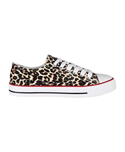 KRISP Zapatillas Mujer Tipo Estilo Imitación Casuales Lona Cordones Baja Alta Puntera Goma, (Leopardo (2345), 38 EU (5 UK)), 2345-LEO-5