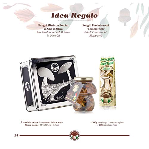 L'ARTIGIANA DEL FUNGO - SASSELLO Caja DE Metal LITOGRAFIADA con Setas DE Setas MEZCLADAS con Setas DE Porcini EN Aceite DE Oliva 340 GR Y Bolsa DE Setas DE Porcini SECAS COMERCIALES 100 GR…