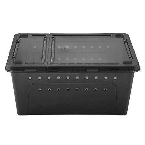 Mumusuki Reptil Caja de plástico Ventilado Contenedor de alimentación Animal Transparente Hábitat Jaula para Lagarto Araña Rana Escorpión Serpiente Pitón(Negro)