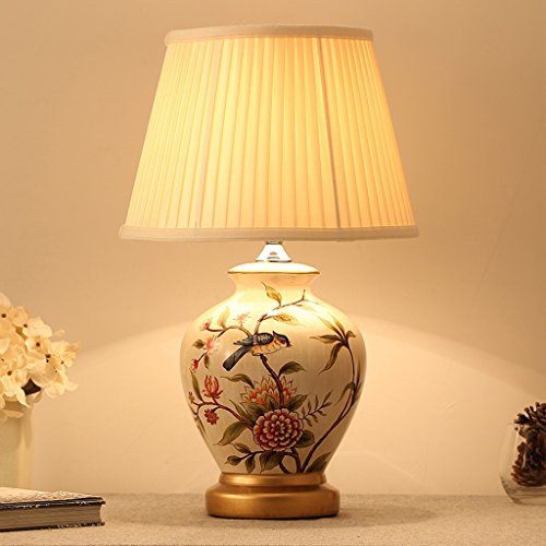 YONG SHOP- Lámpara de mesa Nueva estilo chino Cerámica Dormitorio Dormitorio lámpara Moderna estilo americano simple rural Todo el estilo europeo de bronce Estudio E27