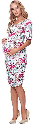 Be Mammy Vestido Premamá Manga Corta Ropa Verano BE20-185 (Flores/Rosa, XXL)