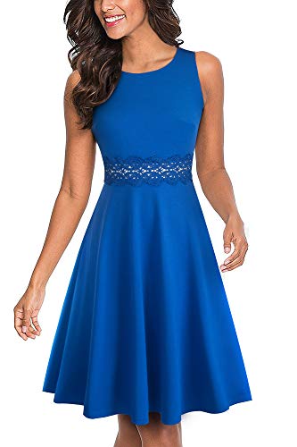 HOMEYEE Vestido de cóctel sin Mangas Bordado de la Vendimia de Las Mujeres UKA079 (EU 42 = Size XL, Azul)