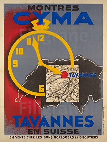 PostersAndCo TM CYMA - Reloj de Pared Vintage (reproducción 60 x 80 cm)