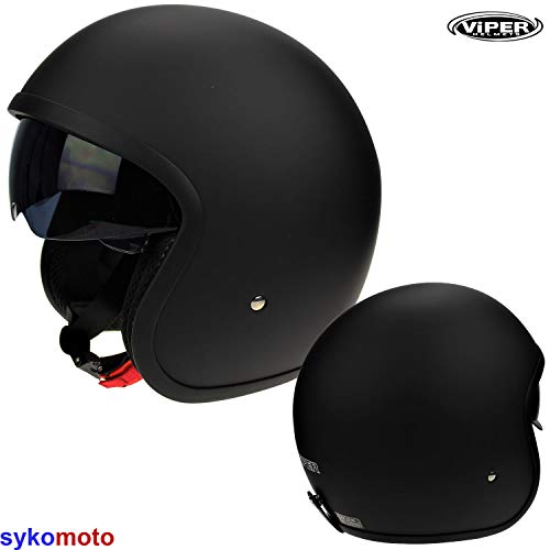 Casco de la Motocicleta Jet Casco Cascos Abiertos VIPER RS-V06 Casco de Moto Con Visera Nuevos Colores (L, Matt Negro)