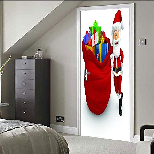 DRBTMT Etiqueta Puerta 3D Impresión Arte Moderno Pvc Dormitorio De La Habitación De La Habitación Del Niño Con Decoración De Del Hogar - Papá Noel Regala 77X200Cm