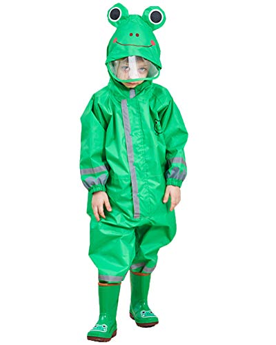 Suncaya Chubasquero Impermeable con Capucha Niño Traje de Lluvia Plegable Dibujo Amimado Green M