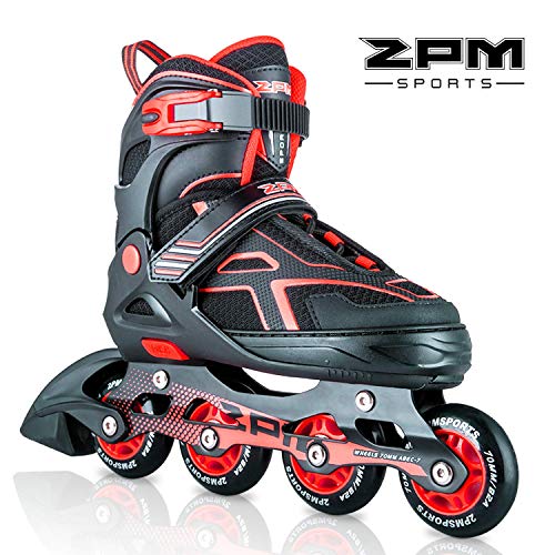 2 pm Sports Torinx - Patines en línea ajustables para niños, patines para principiantes, para niñas, hombres y mujeres, rojo, Large - Big Kids(4-7UK)