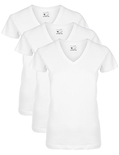 Berydale BD158 Camiseta de manga corta con cuello de pico, Blanco, 2XL, Pack de 3