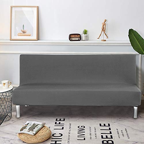 Dightyoho Funda de Sofá Cama sin Brazos, Cubierta para Sofá de 3 Plazas sin Reposabrazos Elástico Plegable Moderno de Color Sólido (160-175cm, Gris)