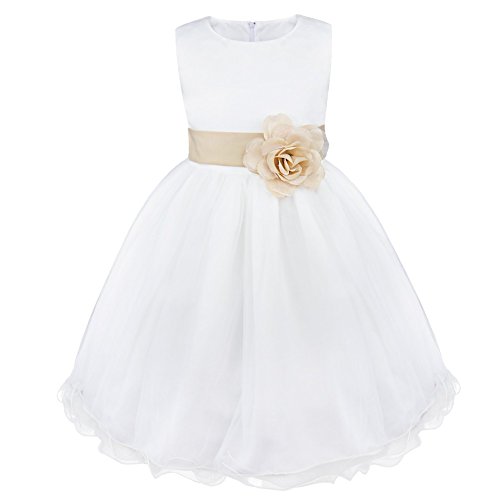 IEFIEL Vestido Blanco de Fiesta Boda Bautizo para Niñas Vestido de Princesa Niña Vestido de Flores Cumpleaños Tutú Princesa Elegante 2 Años-14 Años Beige Oscuro 14 Años