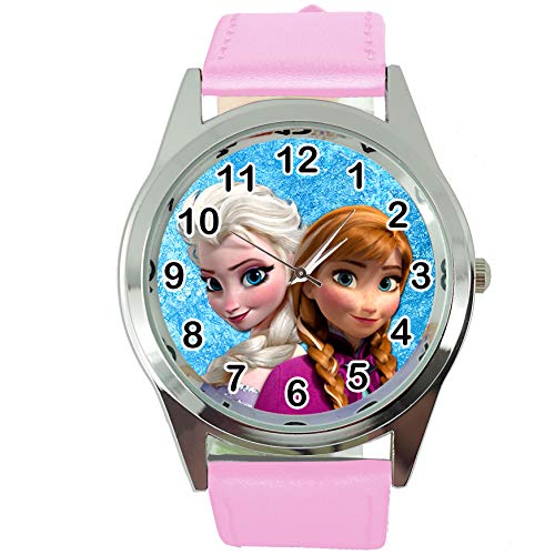 Reloj de cuarzo con correa de piel auténtica rosa redondo para los fans de la nieve