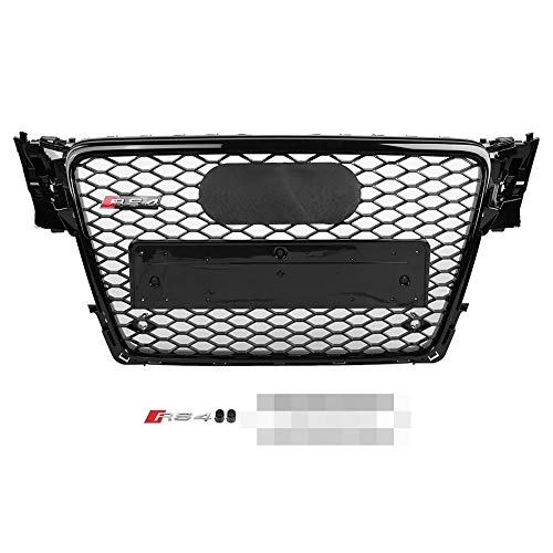 Gorgeri Parrilla de paragolpes delantero del automóvil, parrilla deportiva frontal de malla hexagonal con panal, negro brillante para A4/S4 B8 09-12 (para estilo RS4)