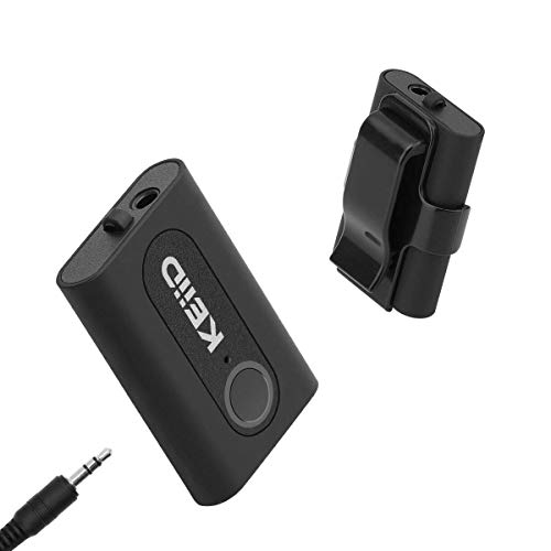 KEiiD Bluetooth Receiver CSR 4.2 Chip with Removable Back Clip, Stream Wireless Stereo Music with Wired Earphones,Car AUX Kit,Speakers.Built-in Microphone for Handsfree Calls.10 Hours Long Play