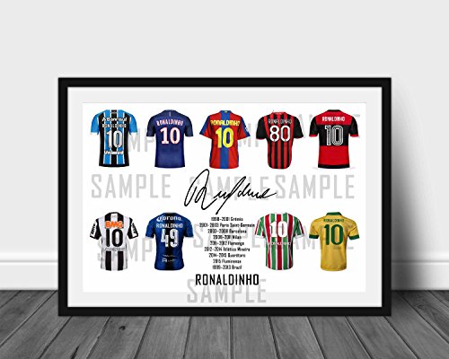 RONALDINHO RONALDO DE ASSIS MOREIRA FLAMENGO BRAZIL AC MILAN BARCELONA PSG PARIS SAINTGERMAIN BRASILIA SIGNED A4 PRINTED AUTOGRAPHS PHOTO PRINTURA PHOTOGRAPH AUTOGRAFED SIGNATURE Póster de cumpleaños