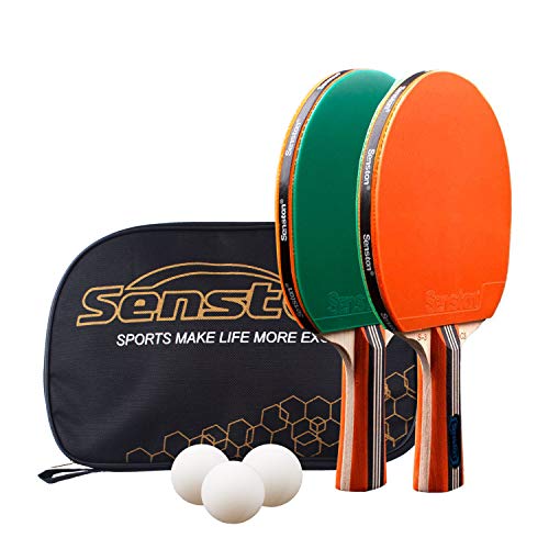 Senston Palas Ping Pong, Pelotas Ping Pong Set, 2 Raquetas de Tenis de Mesa + 3 Pelotas + 1 Bolsa,el Entrenamiento/Kit de Raqueta recreativa