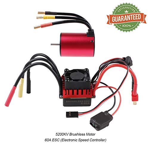 3650 5200KV 3.175mm Sensorless Brushless Motor with 60A Splashproof ESC (Electric Speed Controller) for 1/10 RC Off-Road Cars (Red)