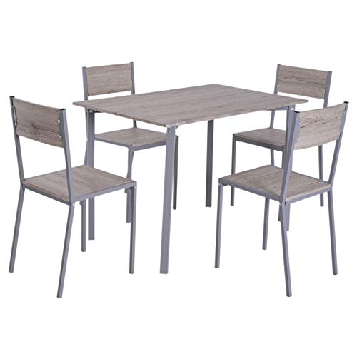 HOMCOM 5 Piezas Conjunto de Mesa y 4 Sillas de Comedor Juego Muebles de Cocina Sala Conjunto de Comdedor Moderno Madera y Metal