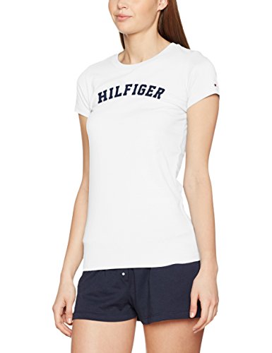 Tommy Hilfiger SS tee Print Camiseta con Logo, Blanco (White 100), S para Mujer