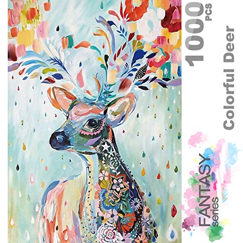 Ingooood- Jigsaw Puzzle- Fantasy Series- Flower Raindrop Colorful Deer - 1000 Piezas para Adultos